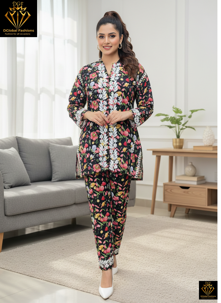 Lucknowi Chikankari Rayon Printed Kurti Set with Handwork