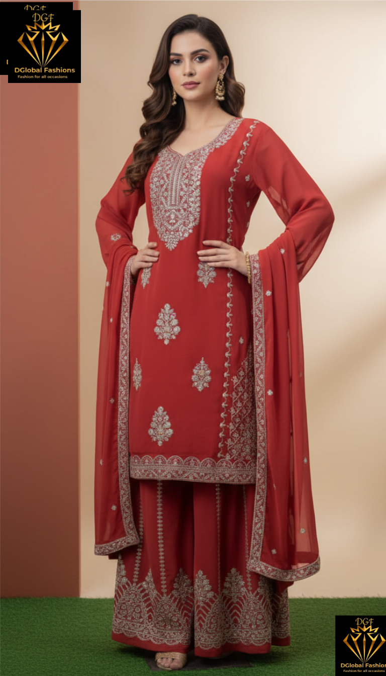 Graceful Embroidered Kurta with Sharara & Dupatta