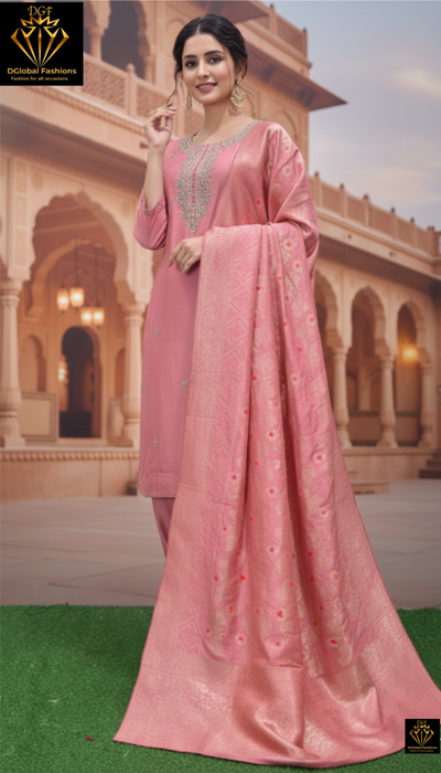 Elegant Embroidered Kurta with Pant & Dupatta Set – Festive & Casual Wear