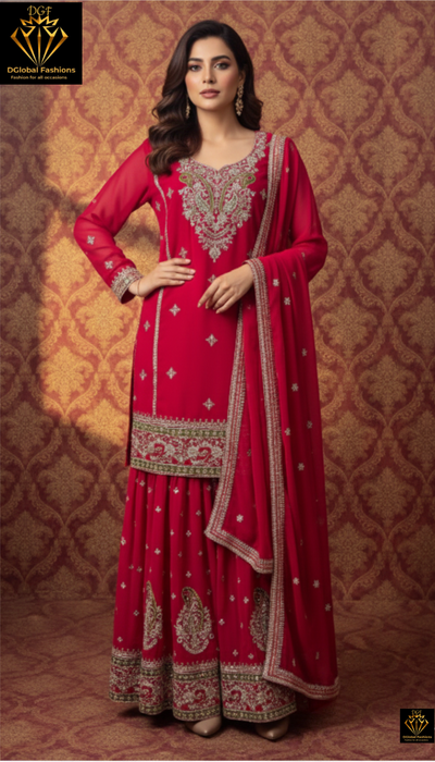 Beautiful Embroidered Kurta with Lehenga and Dupatta Set