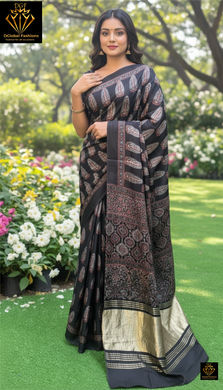 Modal silk saree with ajrakh