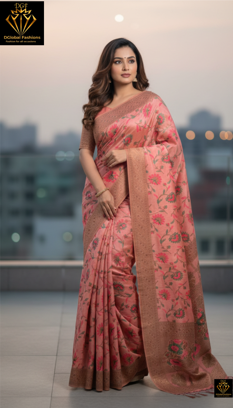 Banarasi Silk Floral Design Saree with Traditional Woven Motifs