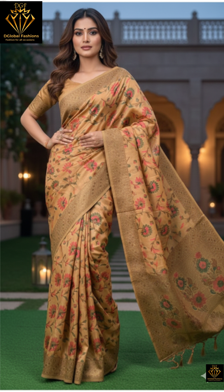 Banarasi Silk Floral Design Saree with Traditional Woven Motifs