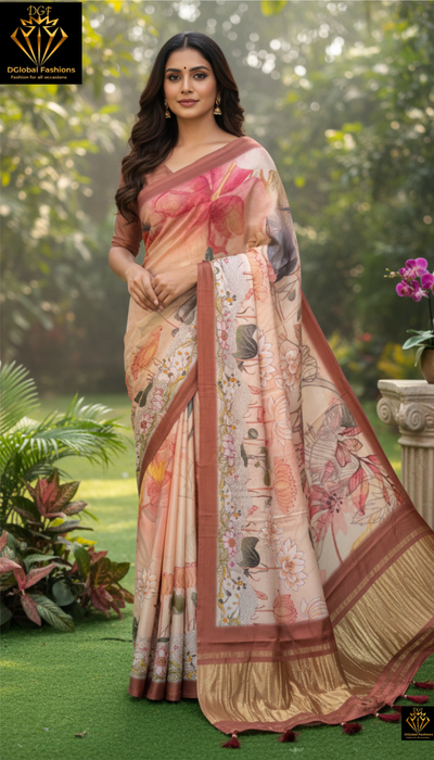 Gaji Silk Kalamkari Saree with Rajwadi Pallu