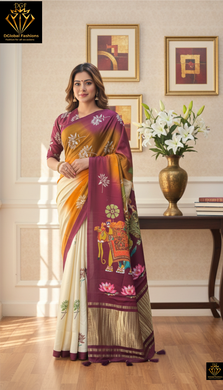 Gaji Silk Kalamkari Saree with Rajwadi Pallu