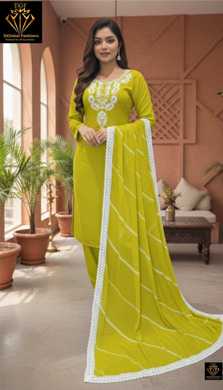 Stylish Embroidered Kurta with Pant & Dupatta Set – Elegant Ethnic Wear