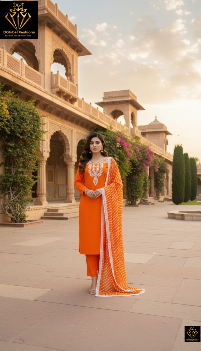 Stylish Embroidered Kurta with Pant & Dupatta Set – Elegant Ethnic Wear