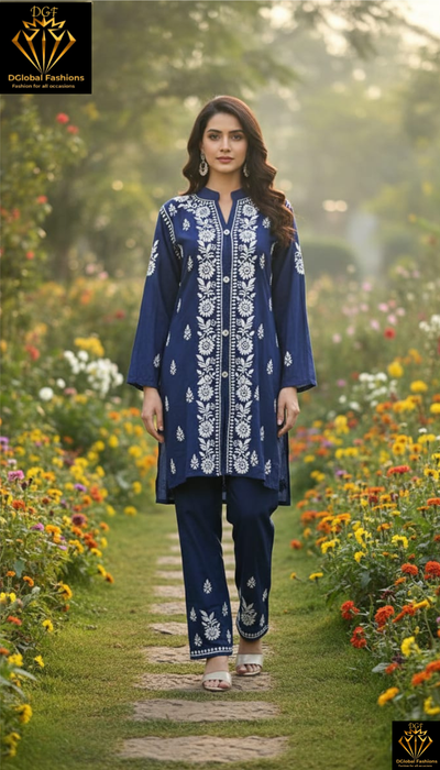 Lucknowi Chikankari Rayon Co-Ord Set with Hand Embroidery