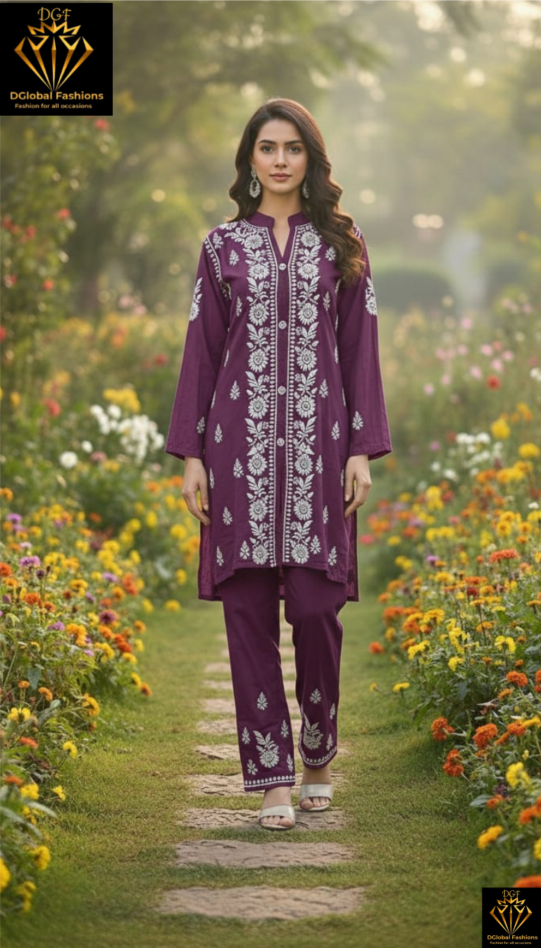 Lucknowi Chikankari Rayon Co-Ord Set with Hand Embroidery