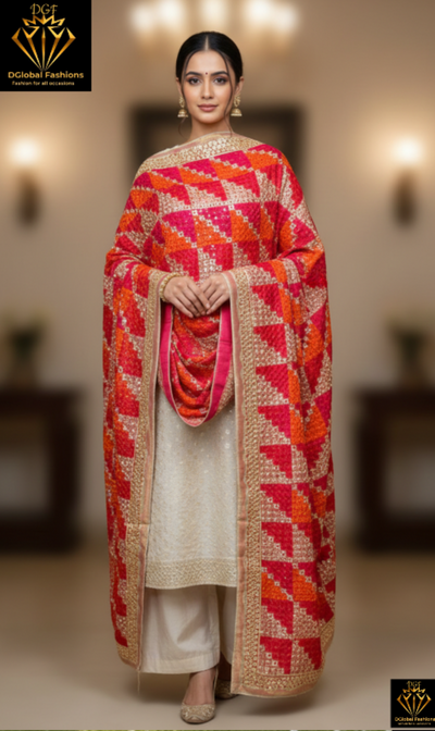 Multicolour Phulkari Embroidery Dupatta