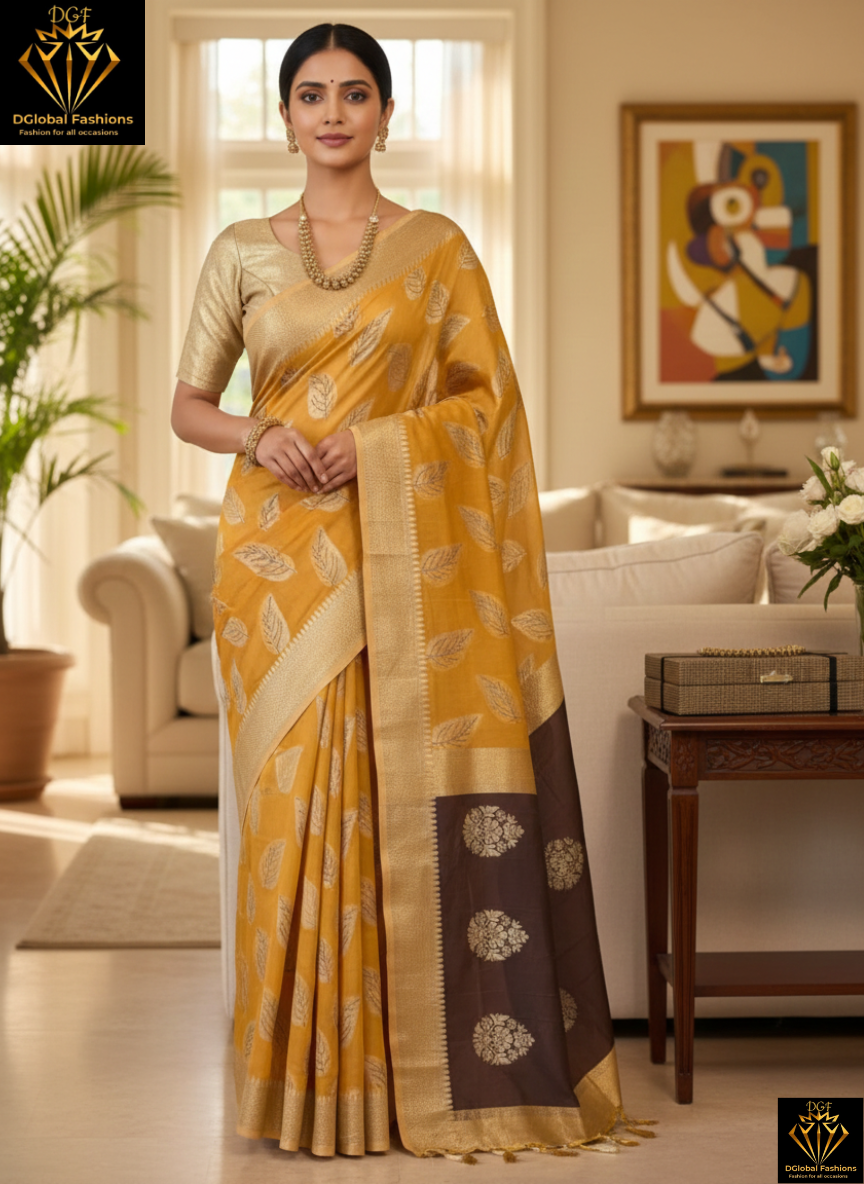 Priyanshi golden leaves silk saree