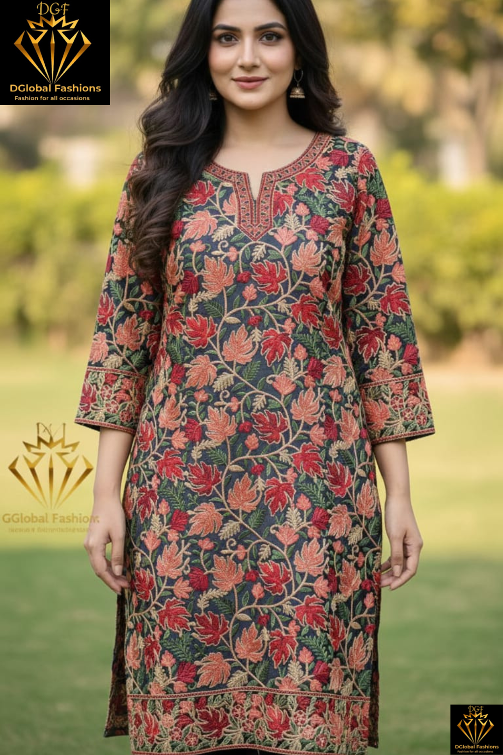 Georgette Kashmiri Kurti with All-Over Multicolor Embroidery Jaal