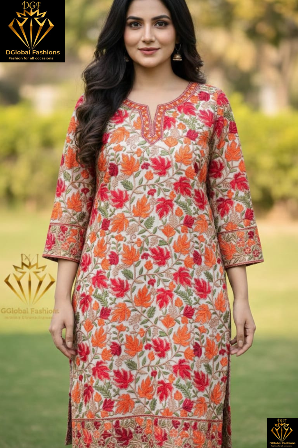 Georgette Kashmiri Kurti with All-Over Multicolor Embroidery Jaal