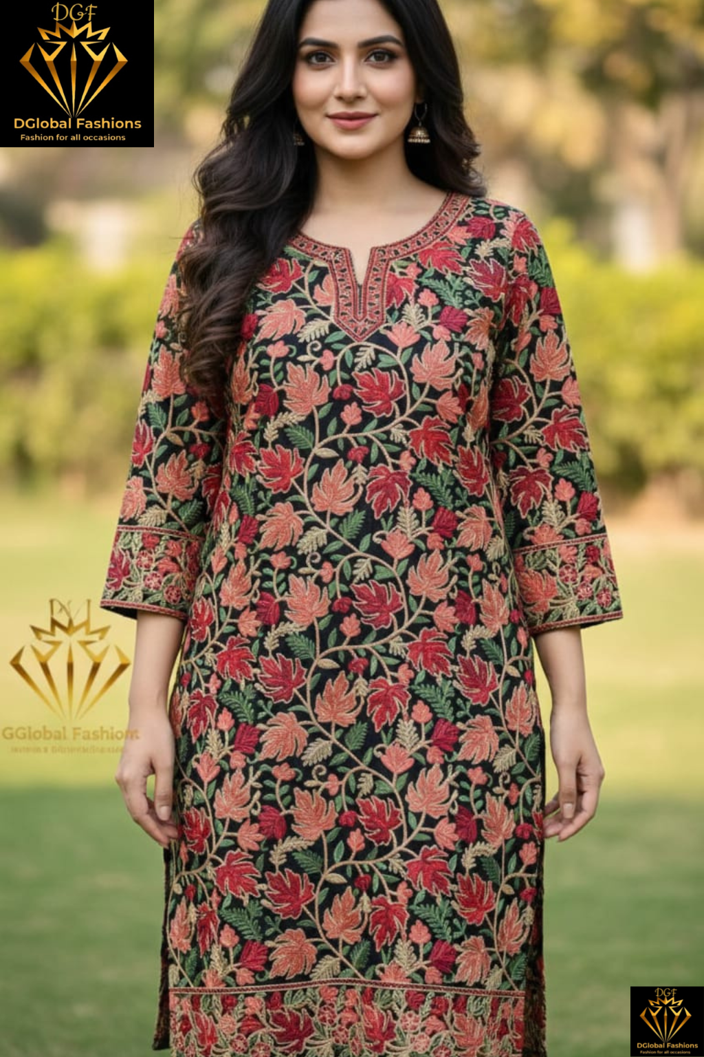 Georgette Kashmiri Kurti with All-Over Multicolor Embroidery Jaal