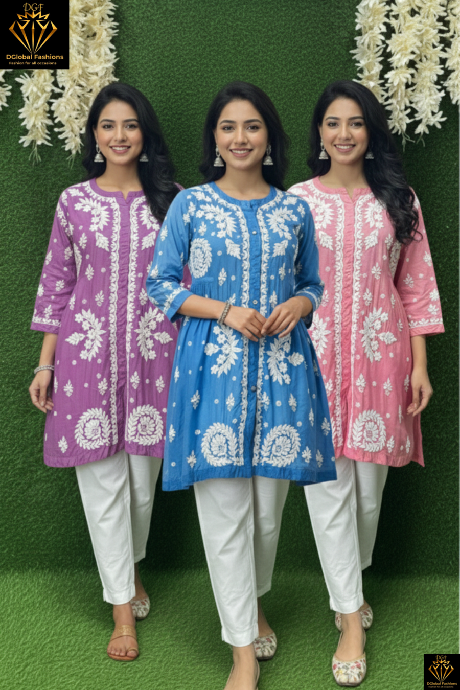 Lucknowi Chikankari Ombre Muslin Short Top with 3D Chikankari