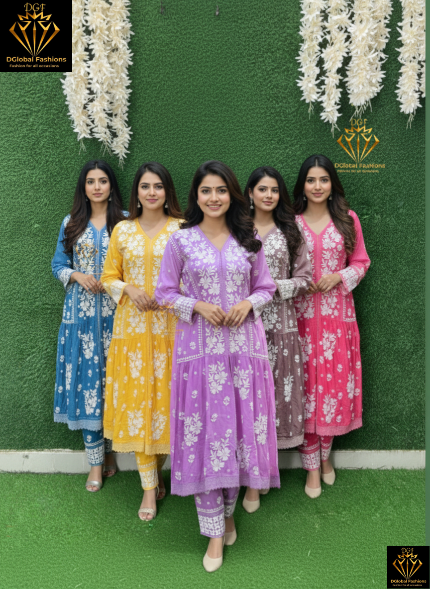 Crepe Ombre Dyed Lucknowi Chikankari Co-Ord Set with 3D Handwork