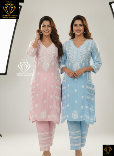 Designer muslin Silk 3D chikankari embroidered coord set