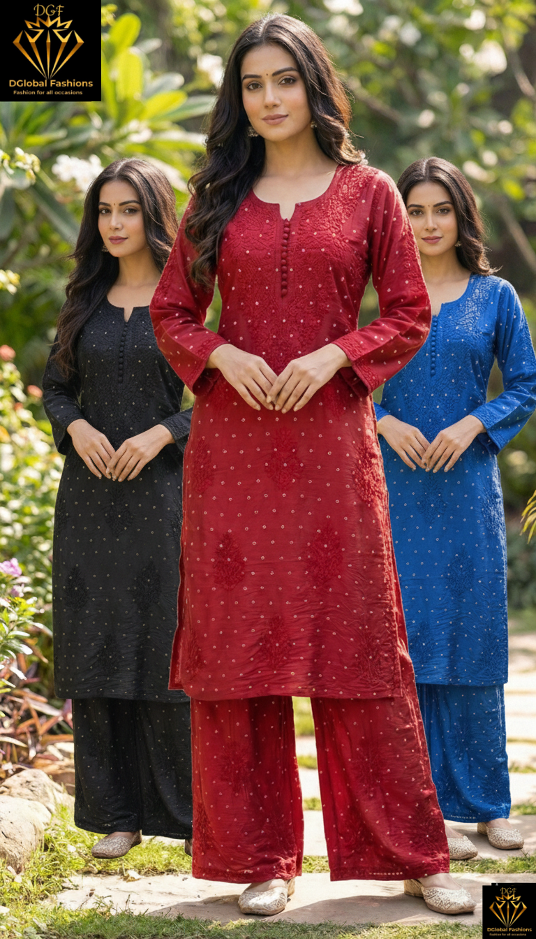 Lucknowi Chikankari Chanderi Co-Ord Set with Hand Embroidery