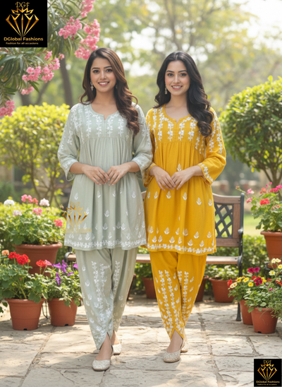 Lucknowi Chikankari Dhoti Co-Ord Set with Dhoti Pant