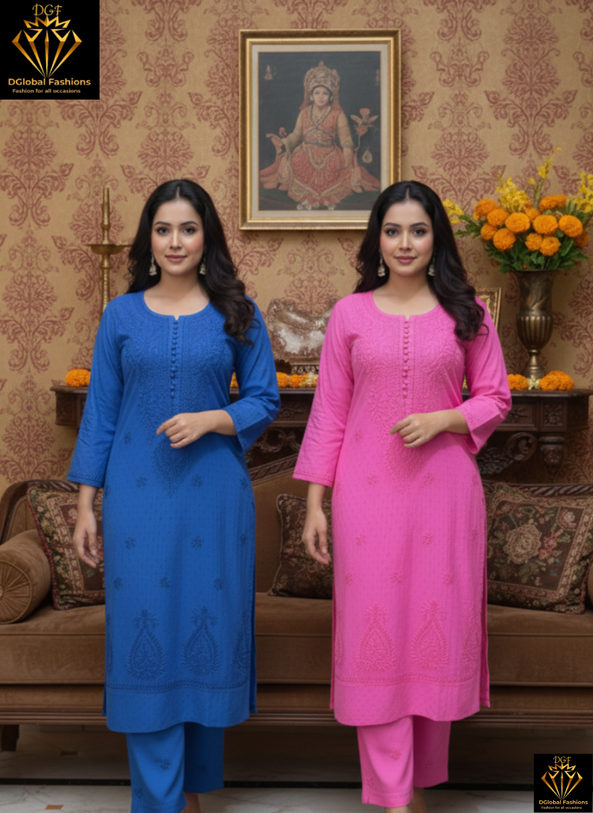 Lucknowi Chikankari Dobby Kurta Palazzo Set