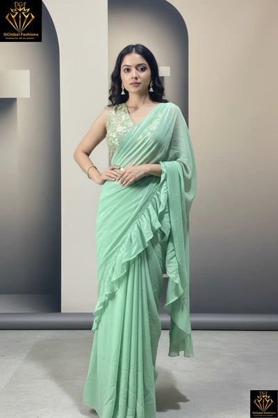 Printed Pre-Draped Saree with Stitched Blouse Ready-to-Wear Saree