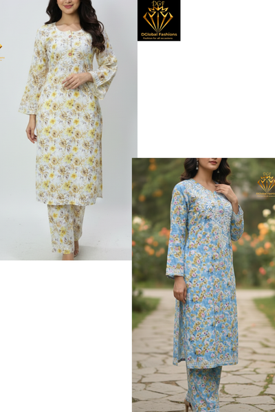 Mul Cotton Printed Lucknowi Chikankari Embroidered Co-Ord Set
