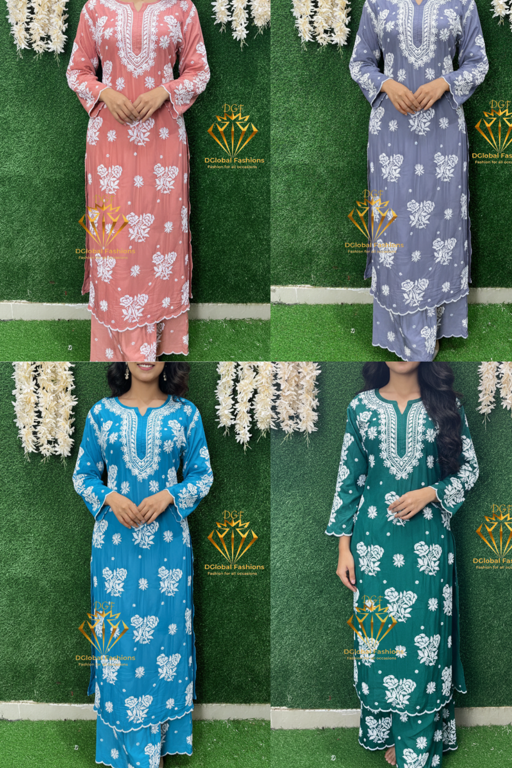 Stylish Crepe Lucknowi Chikankari Kurta Set with Scalloped Border