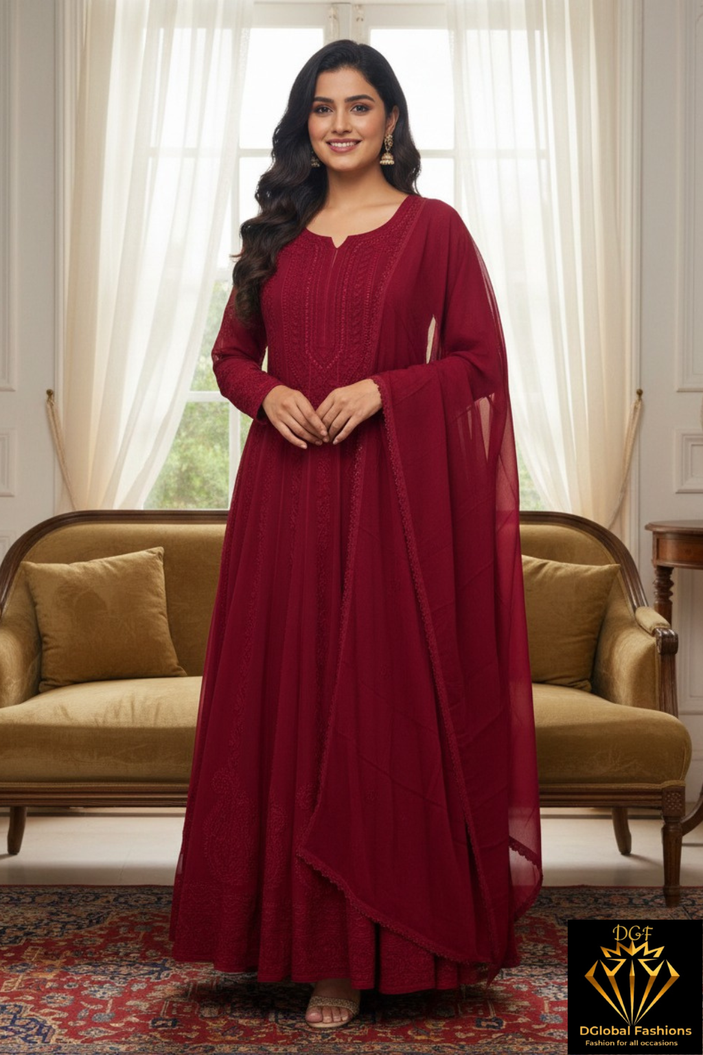 Lucknowi Chikankari Resham shadow work Anarkali in Georgette