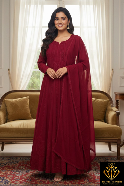 Lucknowi Chikankari Resham shadow work Anarkali in Georgette