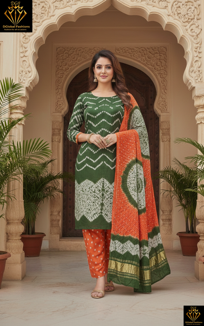 Modal Silk Hand Shibori Leheriya Bandhej Unstitched Suit Set