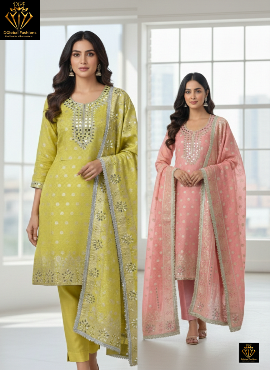 Banarasi Unstitched Suit with Real Mirror & Gota Patti Work