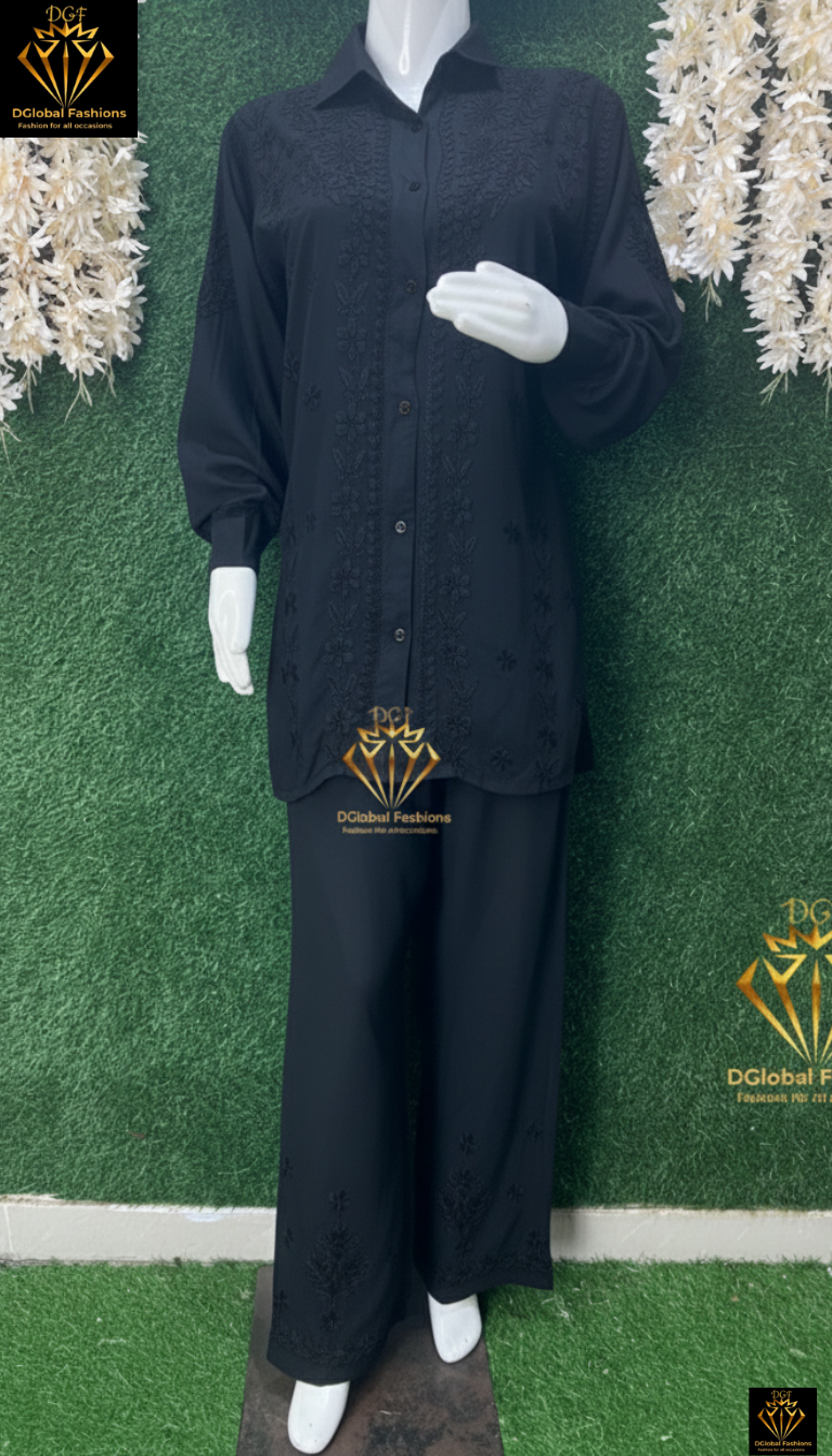 Lucknowi Chikankari Rayon Co-Ord Shirt Set