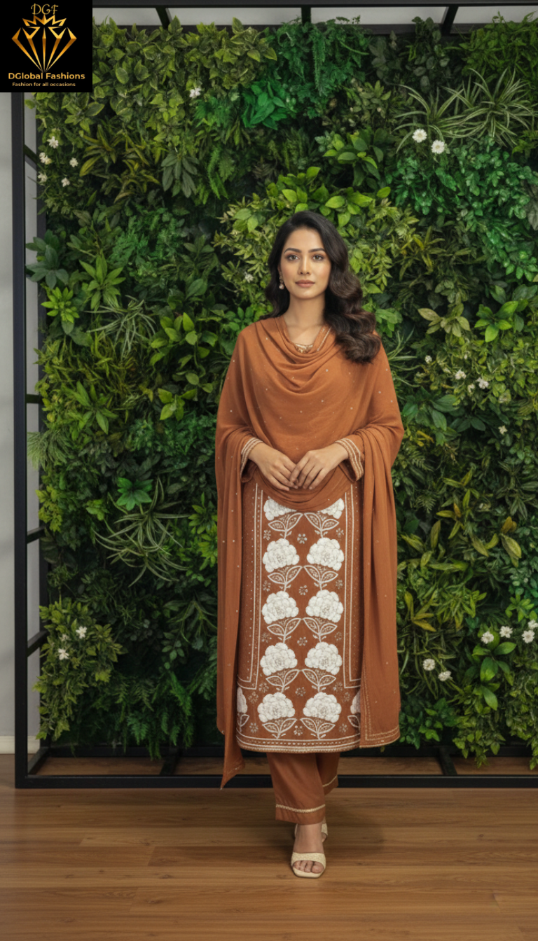 Lucknowi Chikankari Georgette Kurta & Dupatta with Mukaish (Badla) & Pearl Handwork