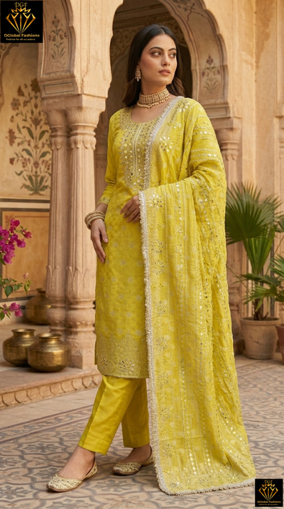 Banarasi Suit with Real Mirror & Gota Patti Handwork and Floral Banarasi Dupatta