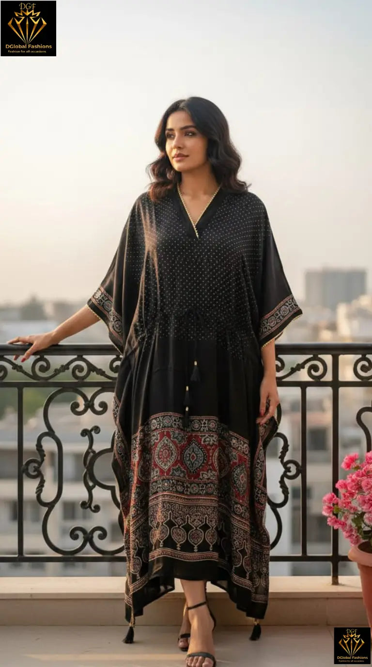 Pure Modal Silk Hand-Block Ajrakh Kaftan