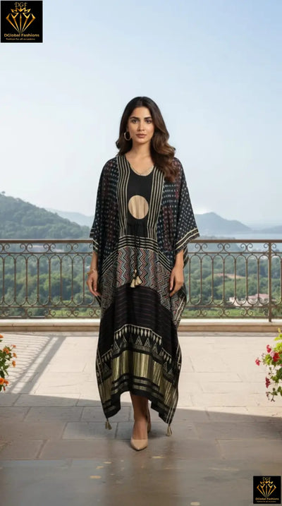 Pure Modal Silk Hand-Block Ajrakh Kaftan with Lagdi Patta Border