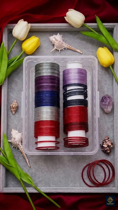 Colorful Jelly Glass Bangles Set with Pearl Bangles