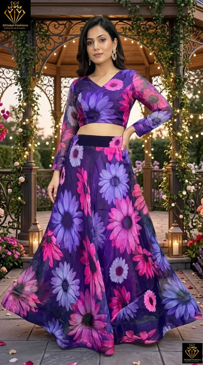 Multi-Color Elegant Floral Organza Silk Lehenga Choli with Designer Fancy Blouse