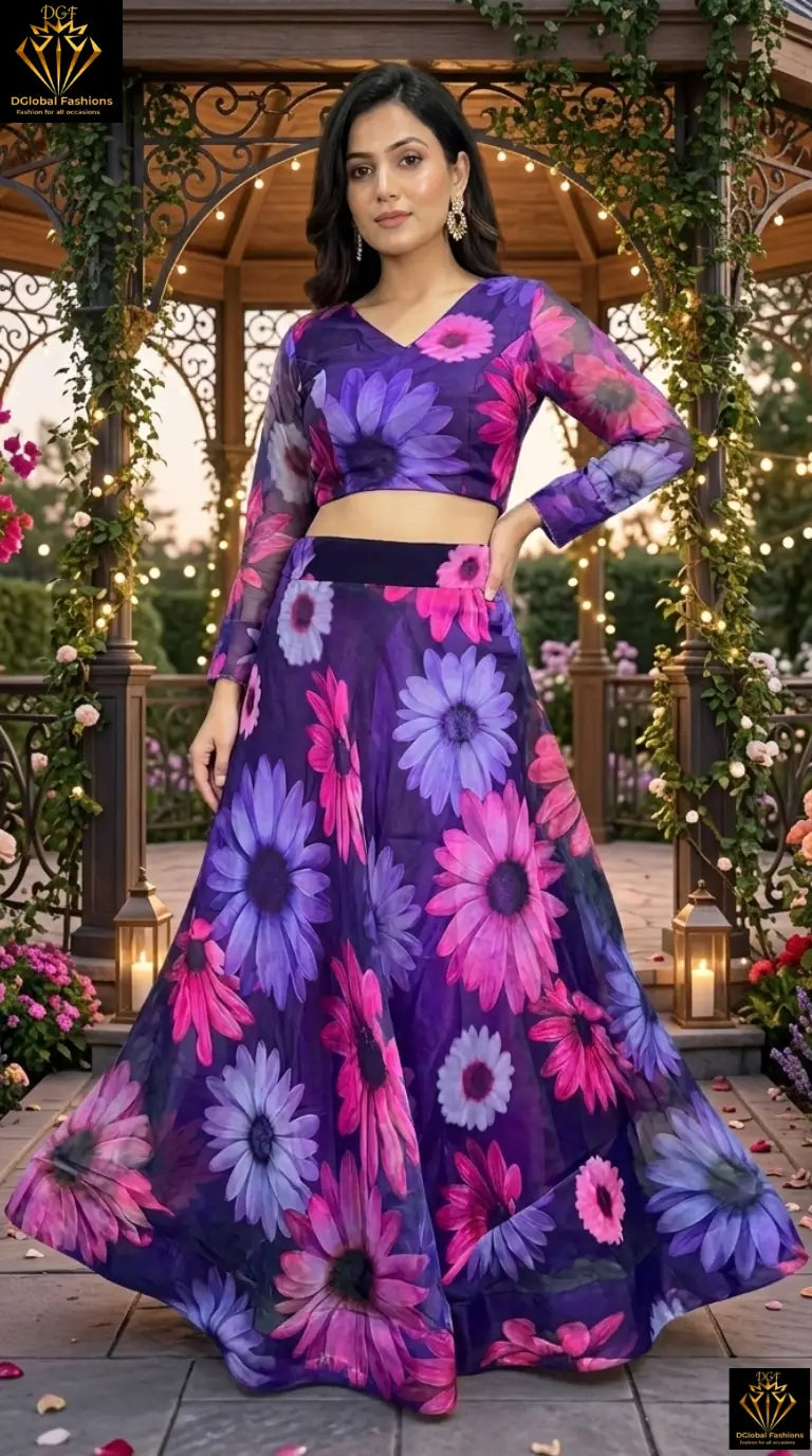 Multi-Color Elegant Floral Organza Silk Lehenga Choli with Designer Fancy Blouse