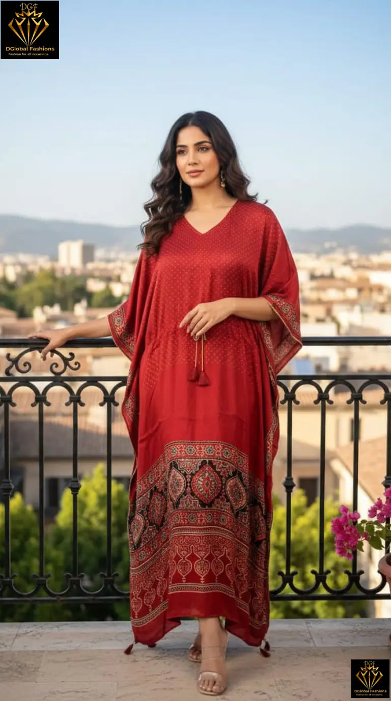 Pure Modal Silk Hand-Block Ajrakh Kaftan