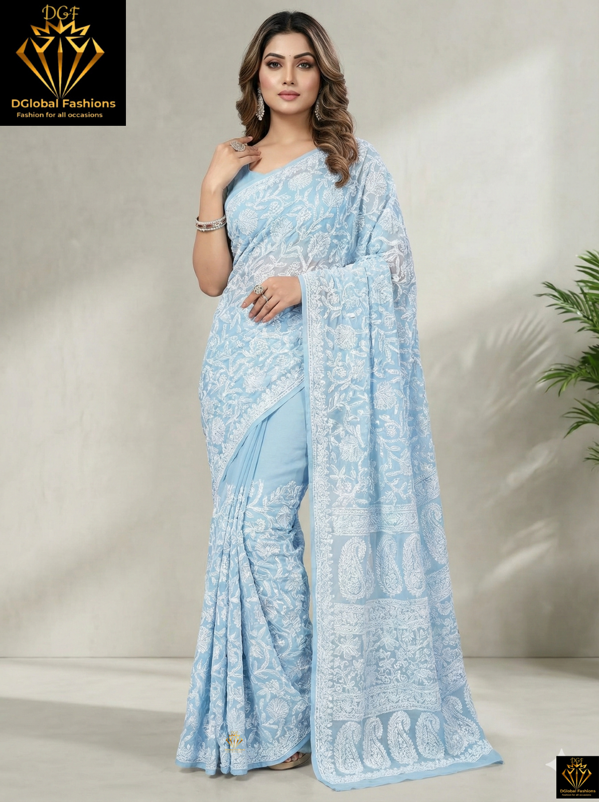 Georgette Lucknowi Chikankari Saree With Blouse