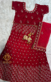 Red Velvet Embroidered Lehenga Set with Dupatta