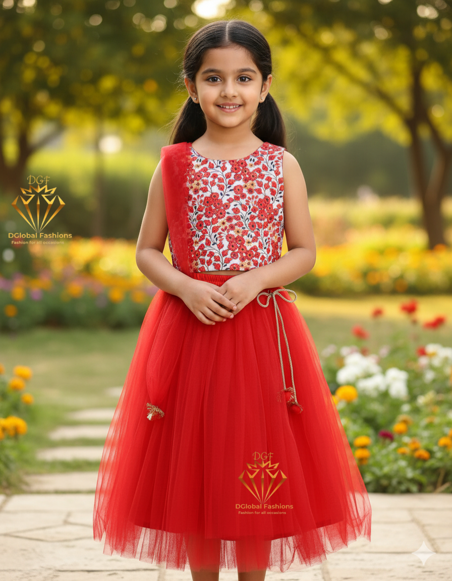 Girls Synthetic Readymade Lucknow Mosaic Embroidered Three Piece Tutu Lehenga Set