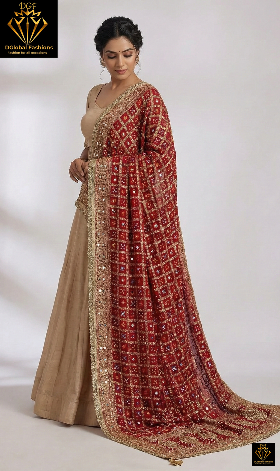 Georgette Rai Bandhej Dupatta with Handmade Zari Weaving