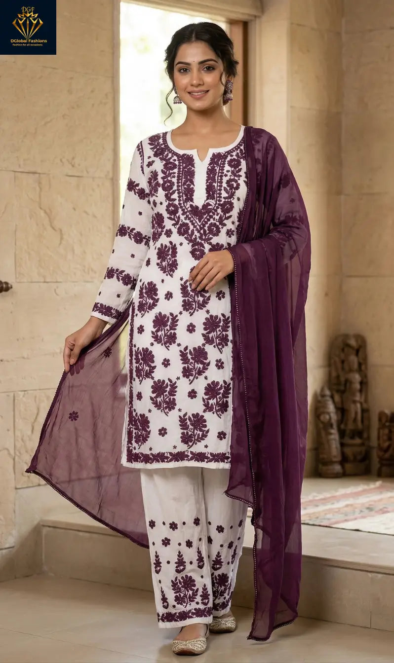 Lucknowi Chikankari Modal Suit Set with Dupatta