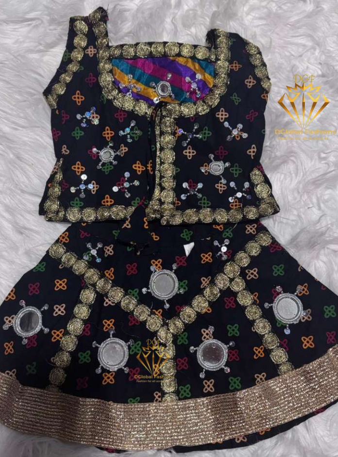 Traditional Mirror Work Embroidered Garba Chaniya Choli Set for Girls