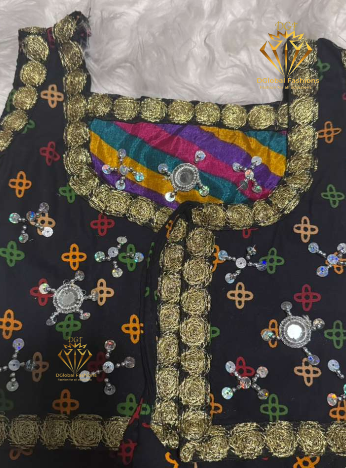 Traditional Mirror Work Embroidered Garba Chaniya Choli Set for Girls