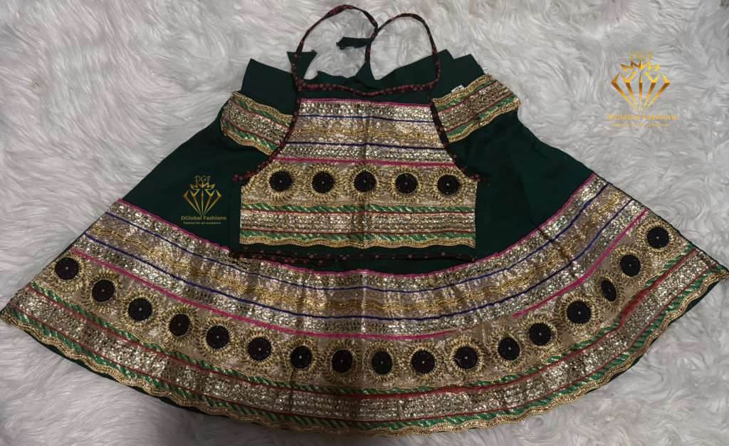 Traditional Green Embroidered Garba Chaniya Choli Set for Girls