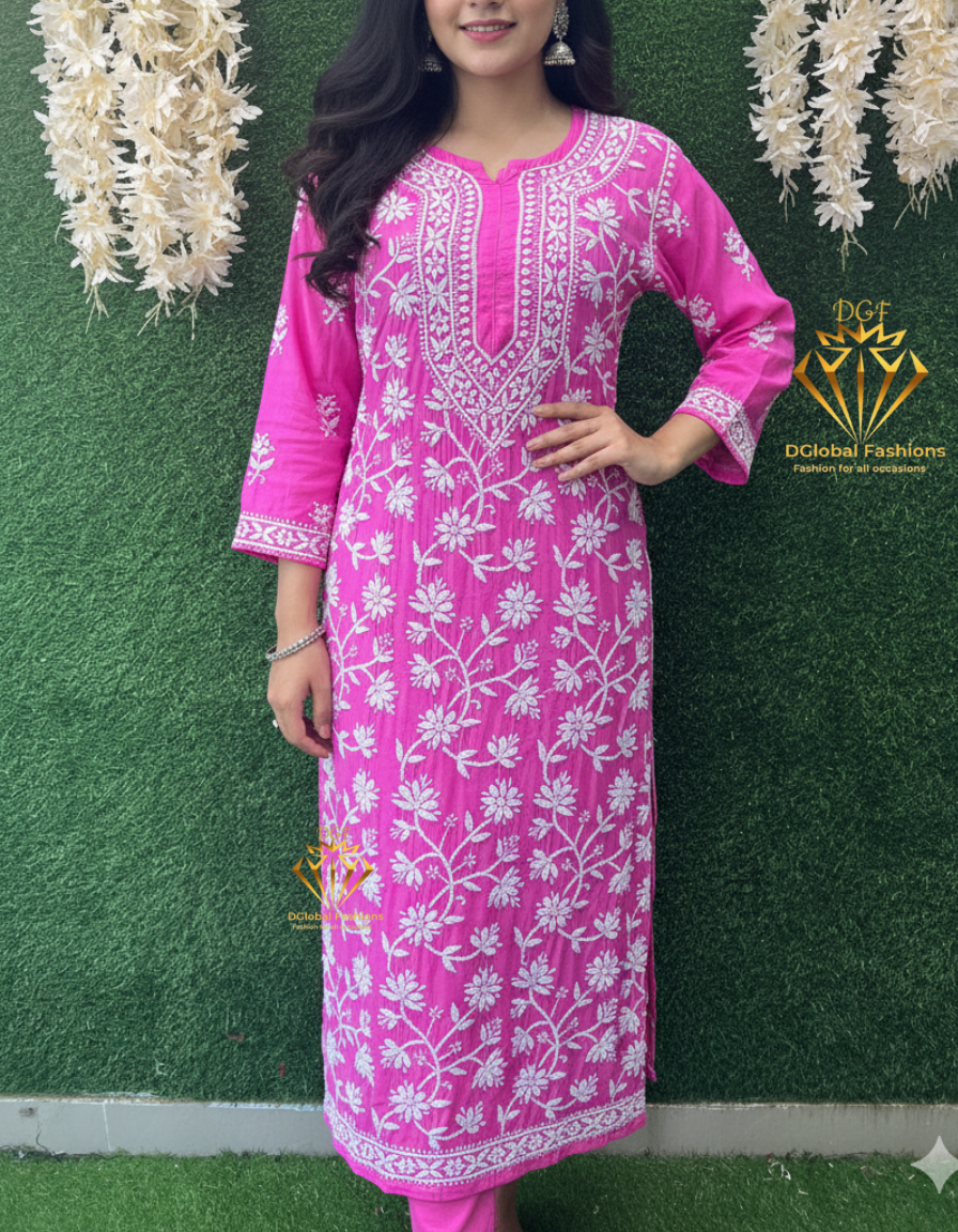 Lucknowi Chikankari Muslin Long kurti Full Jaal