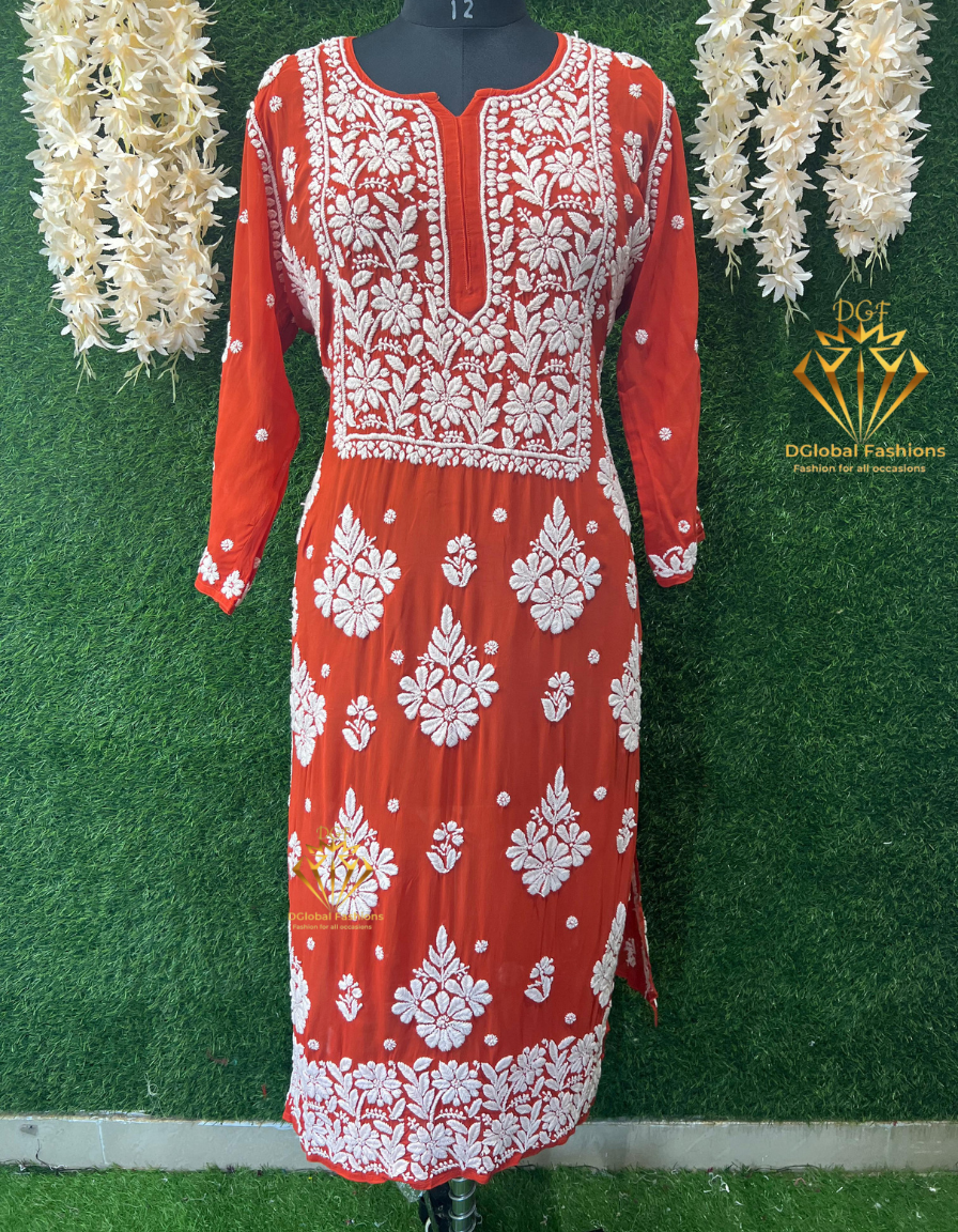 Lucknowi Chikankari Kurti Viscose Georgette 5D Chikankari